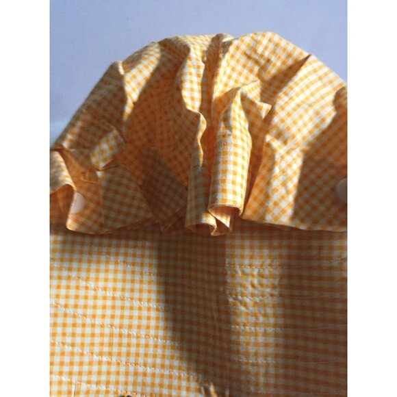 Vtg 1960\'s Cotton Prairie Bonnet Button Scallop Edges Yellow And White Gingham main image 4